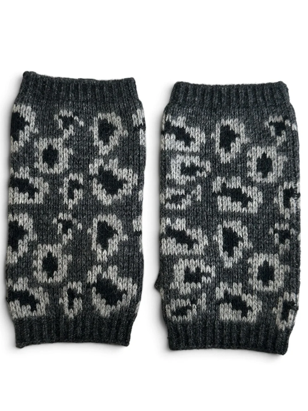 Portolano Leopard Print Wool Angora Cashmere Fingerless Gloves NWOT